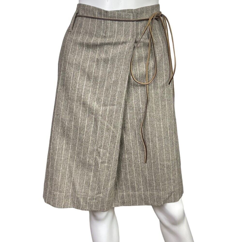 Gunex Brunello Cucinelli Women US10 Brown Pinstripe Wool Cashmere Midi Skirt EUC